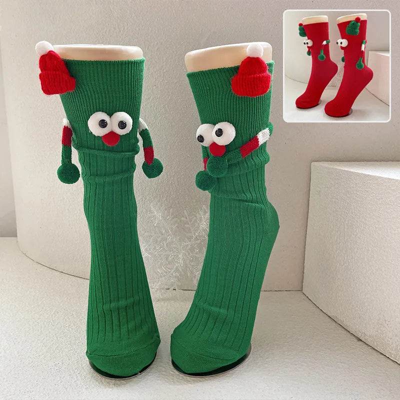 Cute Cartoon Christmas Socks Solid Cotton Middle-tube Stockings For Adults And Children 