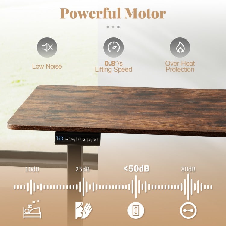 48 Inch x 24 Inch Ergonomic Electric Standing Desk with 3 Memory Settings for Home Office-Rustic Brown