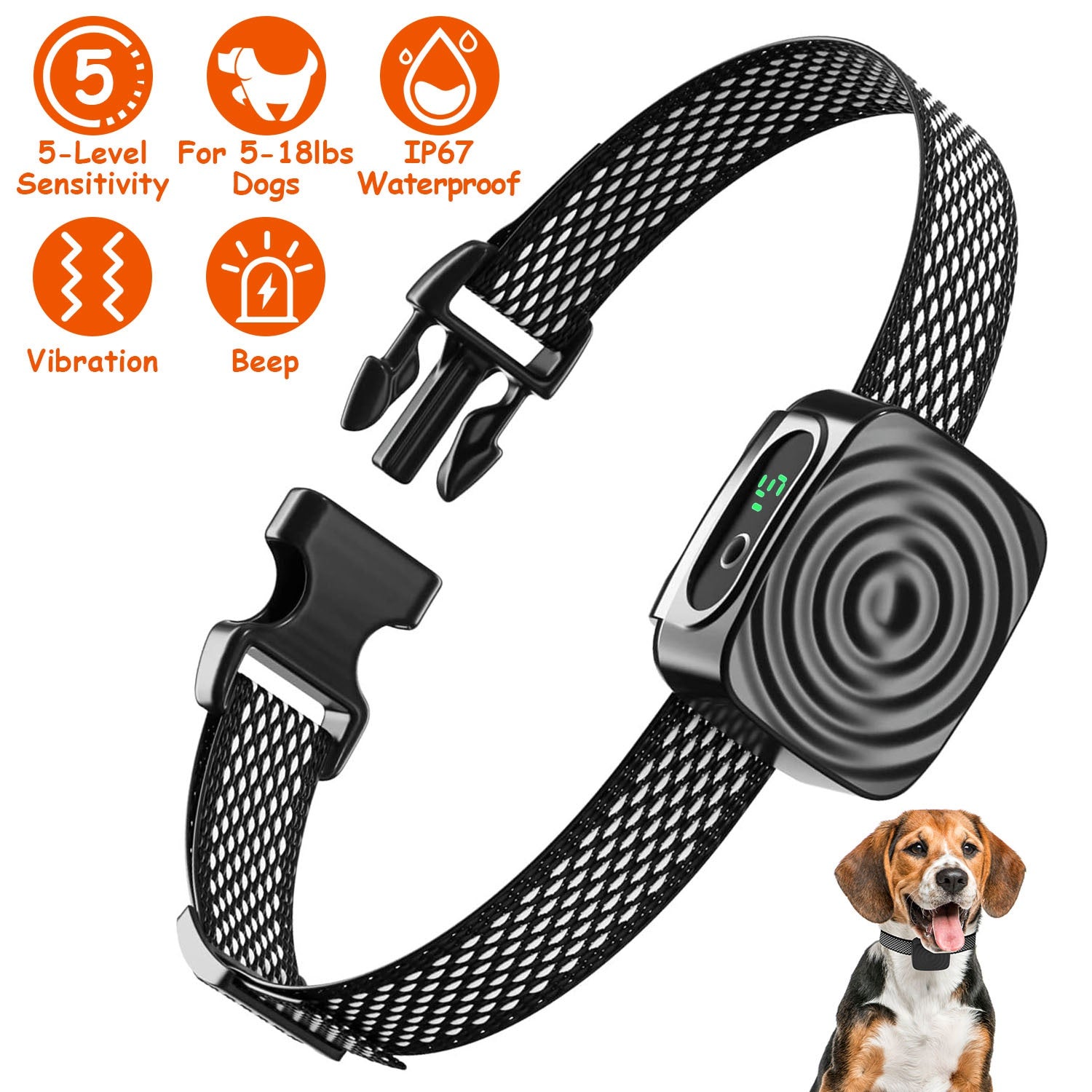 Anti Bark Dog Collar for Small Dogs No Shock Dog Training Collar Automatic Barking Stopper Terminator Waterproof USB Rechargeable 