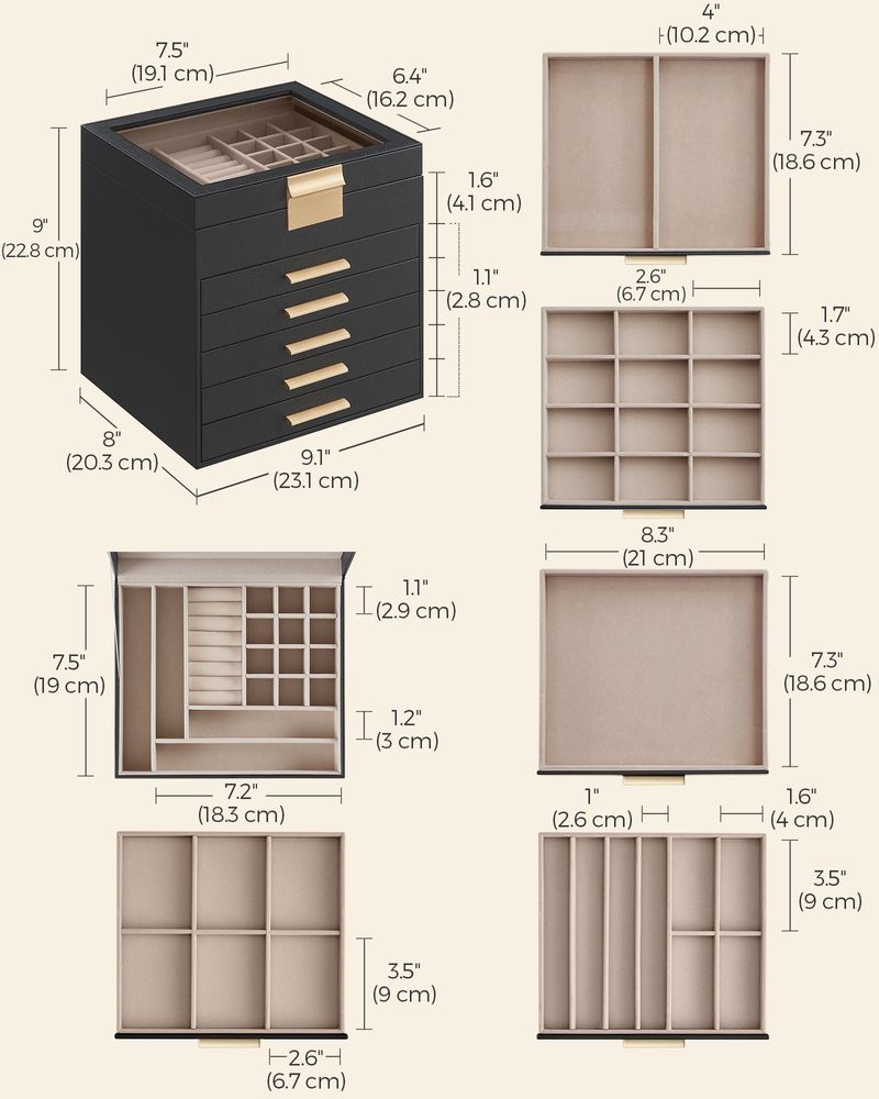 SONGMICS Jewelry Box with Glass Lid 