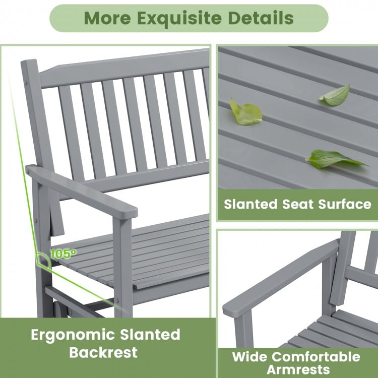 2 Seats Outdoor Glider Bench with Armrests and Slatted Seat-Gray