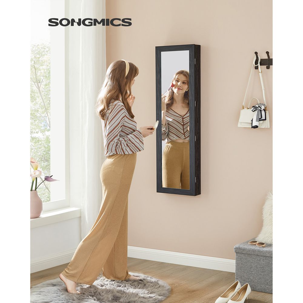 SONGMICS Lockable Wall or Door Mounted Jewelry Armoire Organizer with Mirror 