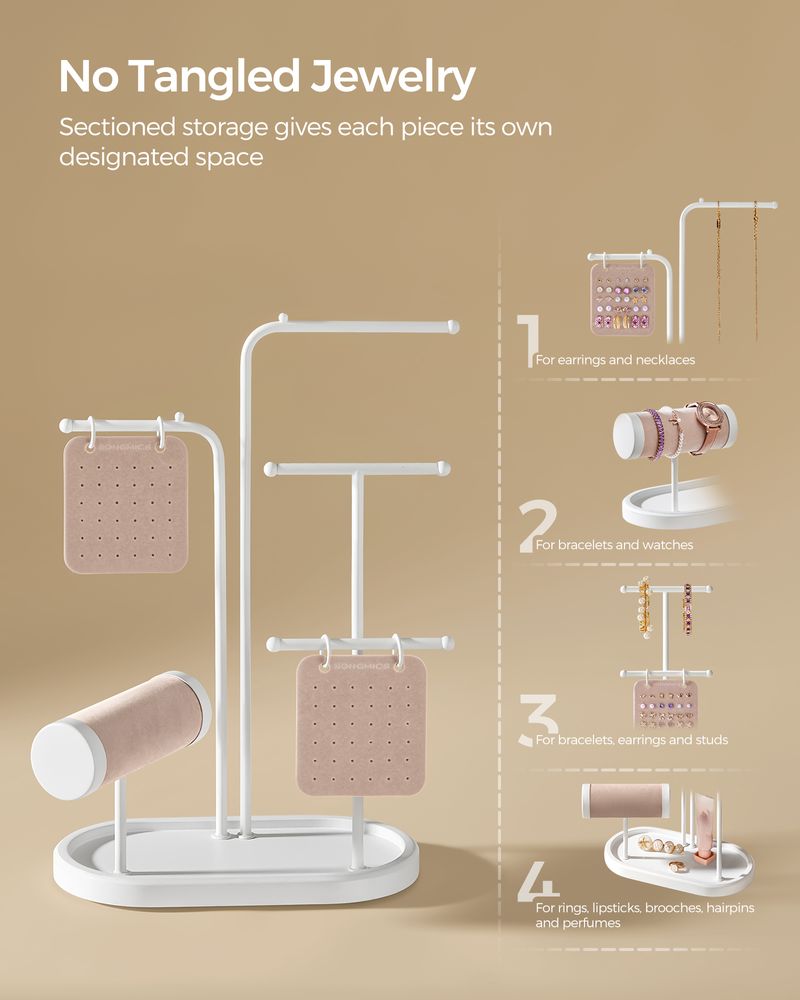 SONGMICS Jewelry Stand with Metal Frame, 2 Earring Boards, 4 Hanging Rods 