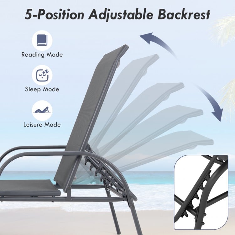 2 Pieces Outdoor Patio Lounge Chair Chaise Fabric with Adjustable Reclining Armrest-Dark Gray