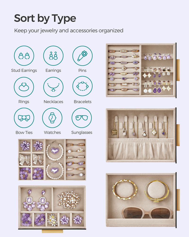 SONGMICS 5-Layer Jewelry Organizer with 3 Side Drawers 