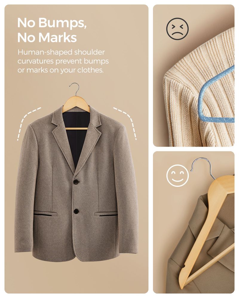 SONGMICS 20-Pack Wood Coat Hangers with Shoulder Notches 