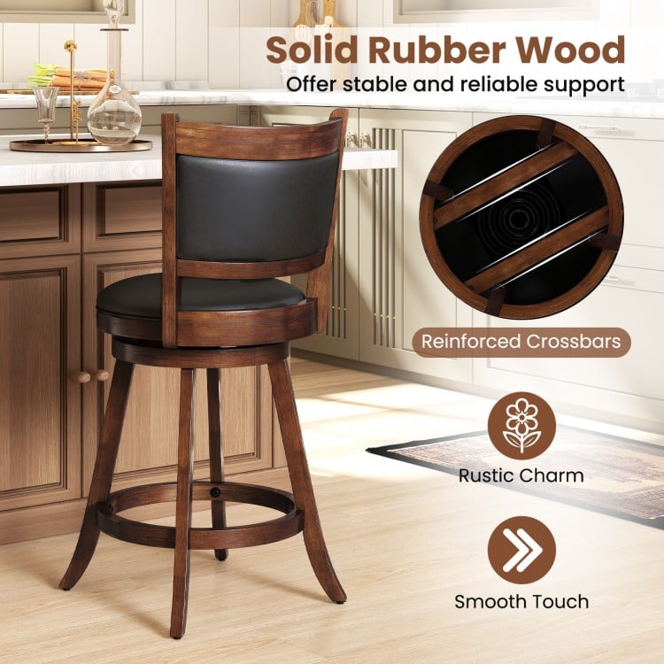 2 Pieces 24 Inch Swivel Counter Stool Dining Chair Upholstered Seat-Brown