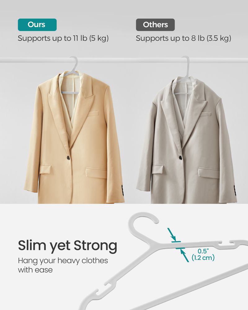 SONGMICS Plastic Hangers with Wide Shoulder Notches Pack of 50 