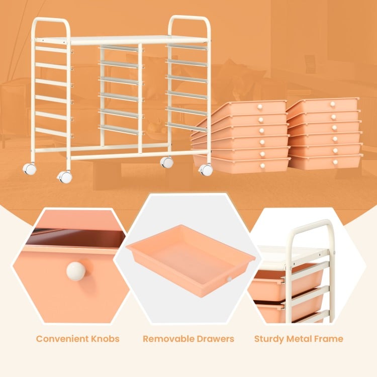 12 Drawers Rolling Storage Cart for Home and Office-Peach