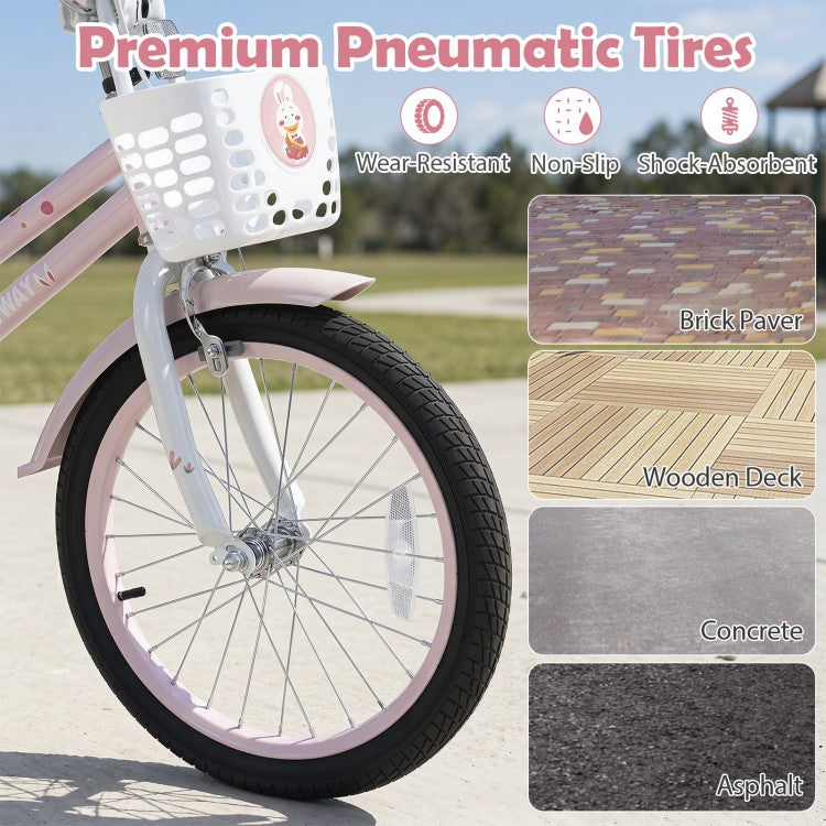 18-Inch Adjustable Kids Bike with Training Wheels, Front Basket & Dual Brakes – Purple
