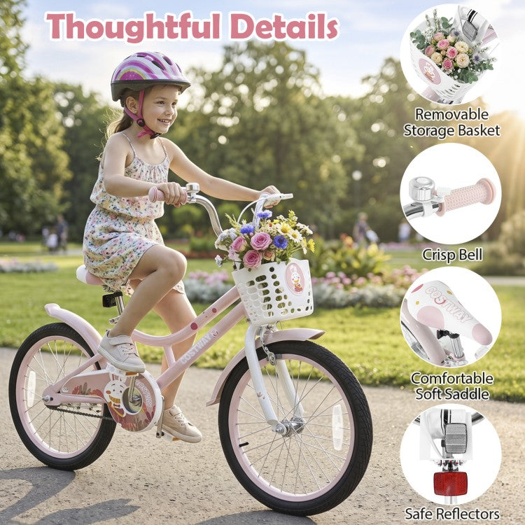 18-Inch Adjustable Kids Bike with Training Wheels, Front Basket & Dual Brakes – Purple