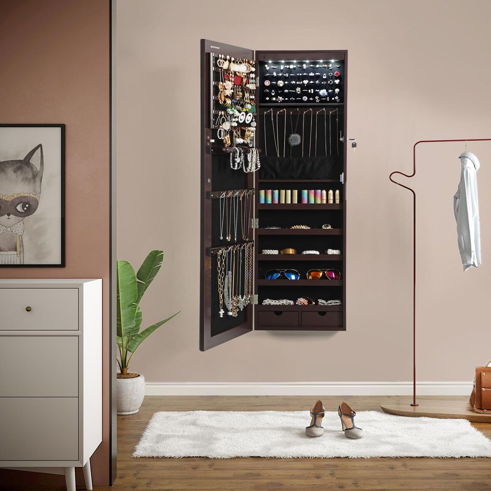 SONGMICS 42.5"H White Wall-mounted Jewelry Armoire Cabinet 