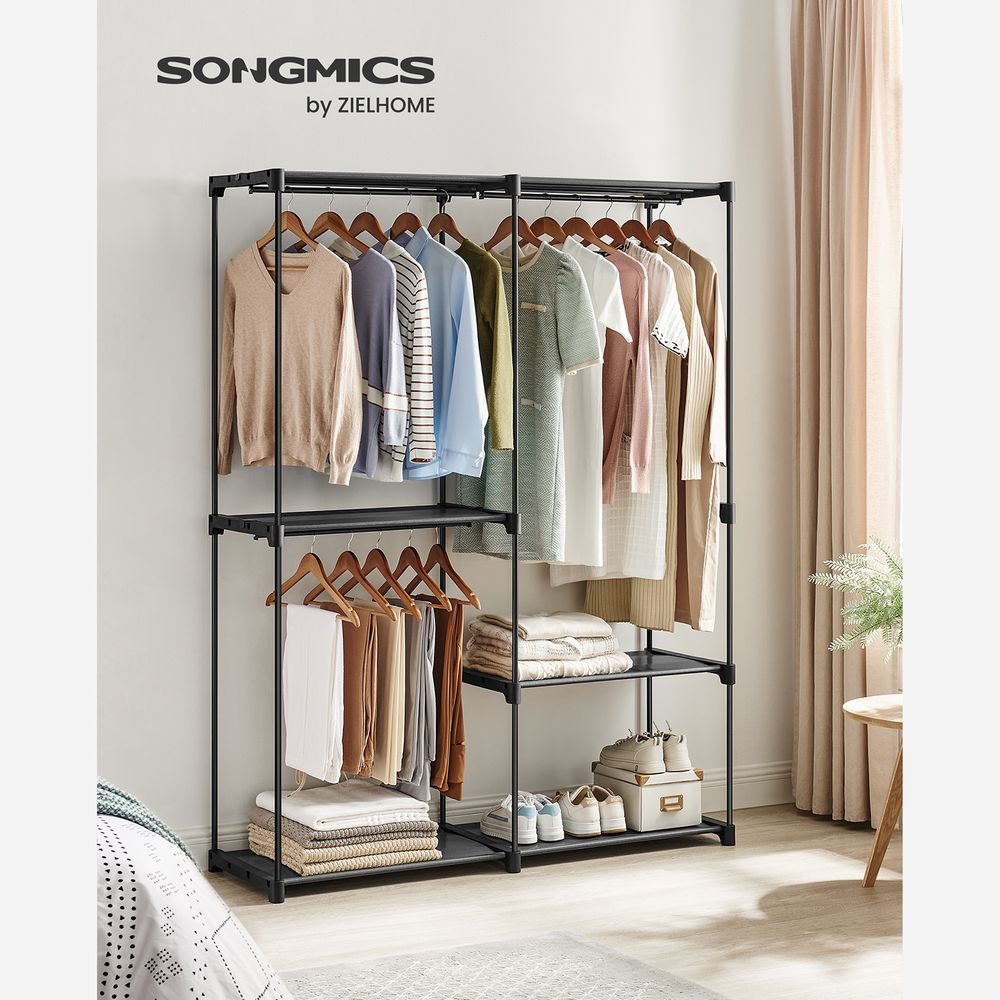 SONGMICS Freestanding Closet Organizer with Shelves, Hanging Rods 