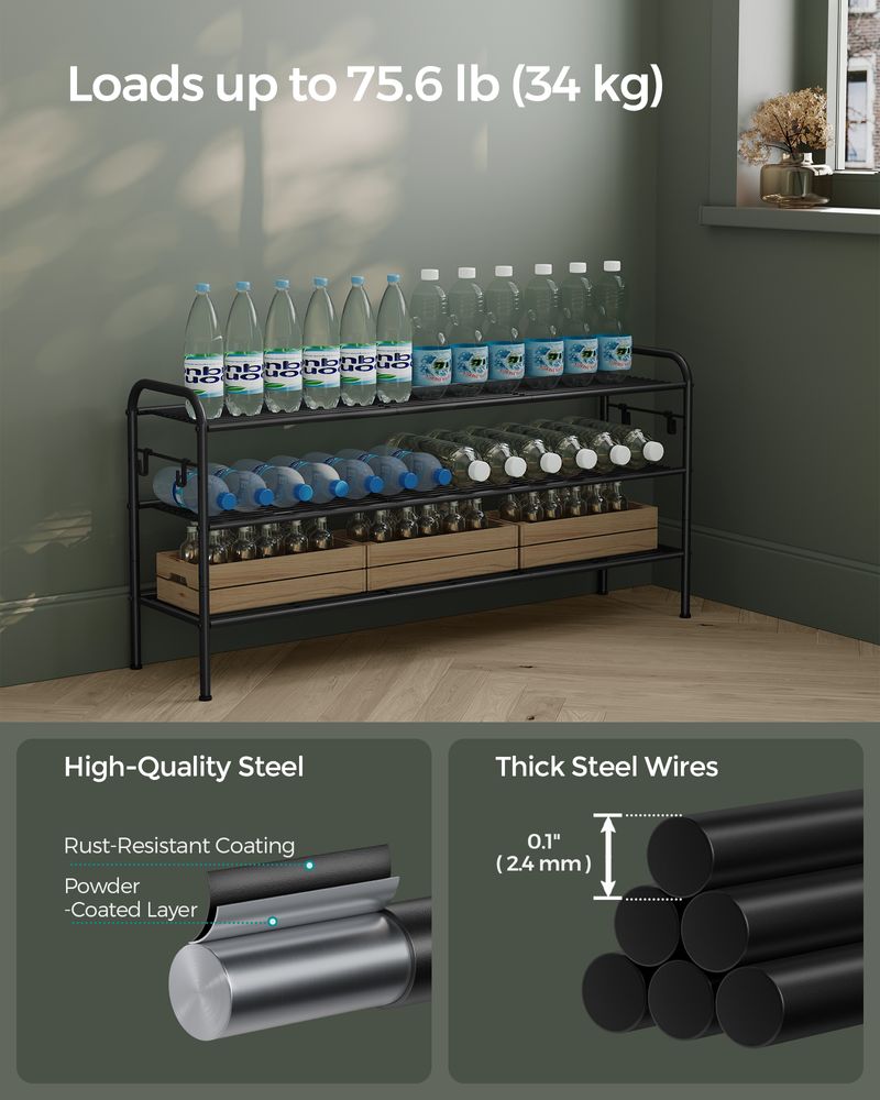 SONGMICS Shoe Rack with 4 Side Hooks, Holds 10 Pairs of Shoes 
