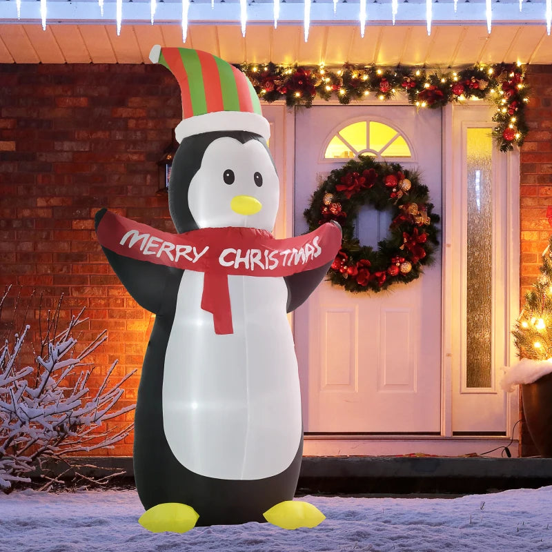 HOMCOM 8FT Inflatable Christmas Penguin, LED Lighted Blow Up Holiday Decoration for Indoor & Outdoor Yard Display 