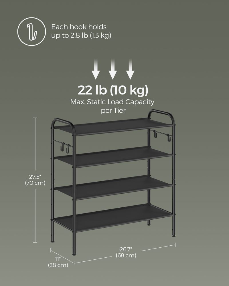 SONGMICS Fabric Shoe Rack with 4 Hooks Ink Black 