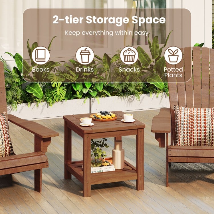 2-Tier Outdoor Side Table with Storage Shelf for Patio