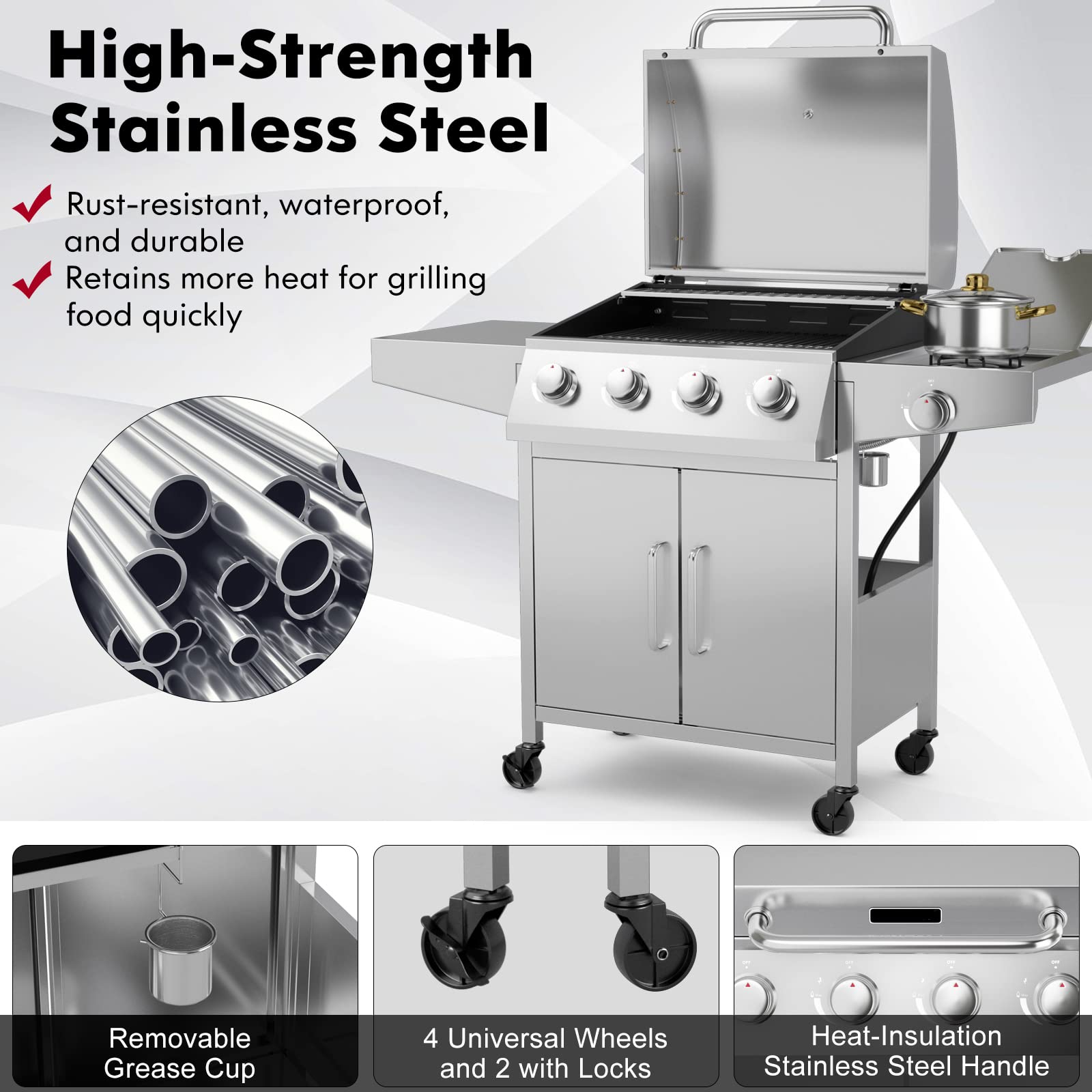 Giantex 4-Burner Propane Gas Grill with Side Burner