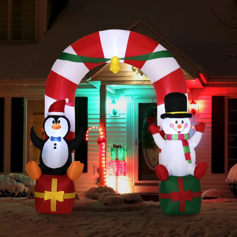 HOMCOM 9FT Inflatable Christmas Archway with Santa Claus & Snowman, Outdoor Blow Up Decoration with LED Lights 