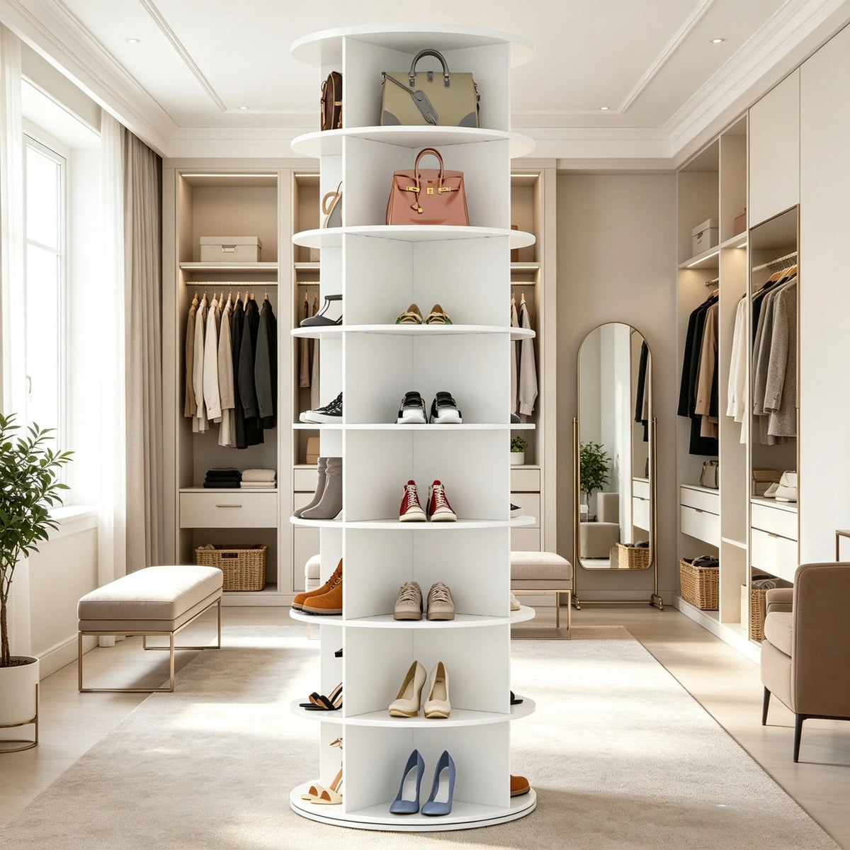 8-Tier 360° Rotating Shoe Rack, 32-Compartment Shoe Tower Organizer & Display Storage – White