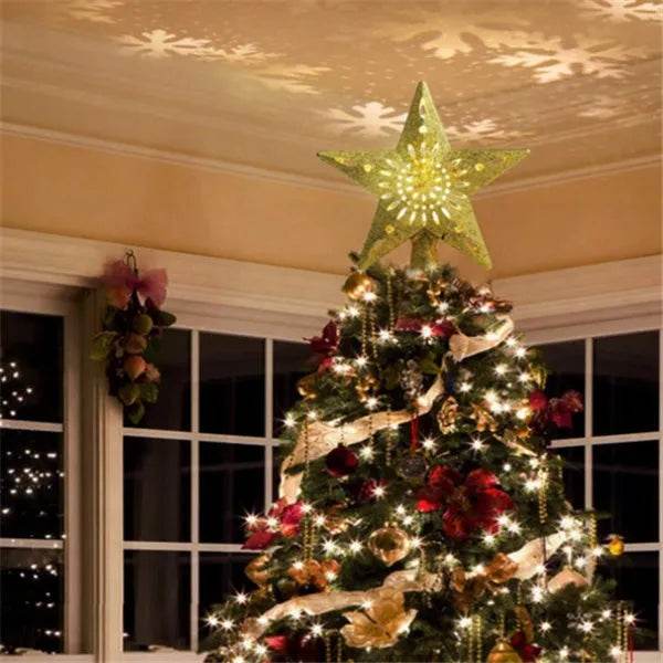 Christmas Tree Top Light Star Snowflake Shape LED Laser Projector Lights Christmas Tree Ornament 