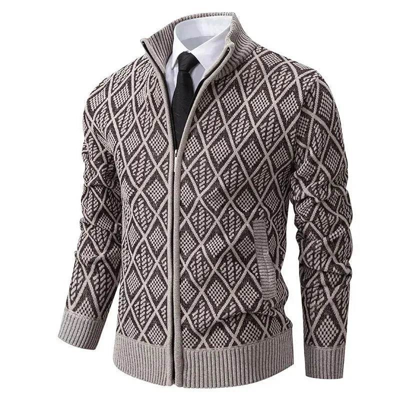2025 Fall Winter Men Fleece-lined Thick Stand Collar Sweater Cardigan for men 