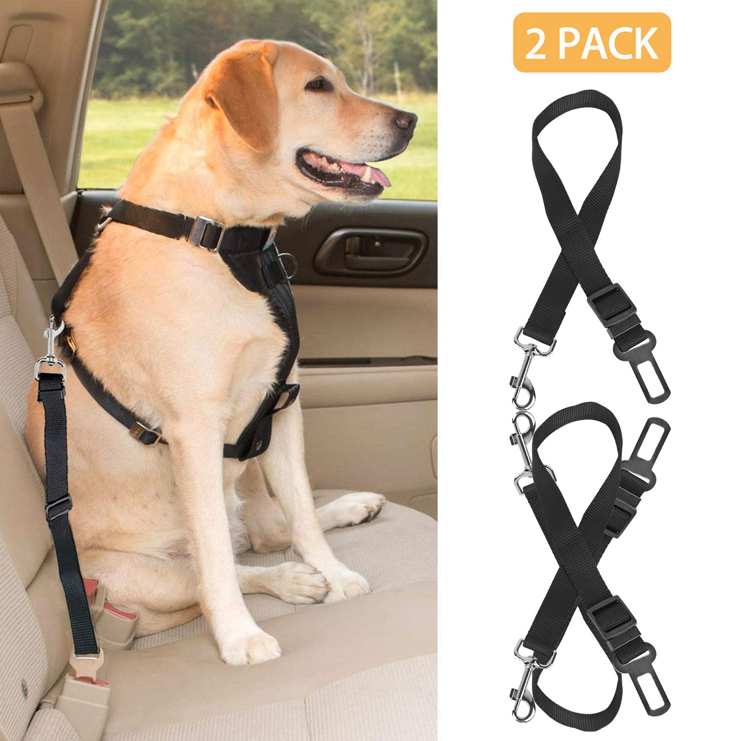 2Pcs Pet Dog Seat Belt Leash Adjustable Pet Dog Cat Safety Leads Harness Car Vehicle Nylon Fabric Seatbelt Strap 