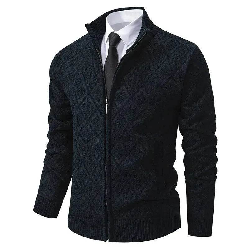 2025 Fall Winter Men Fleece-lined Thick Stand Collar Sweater Cardigan for men 