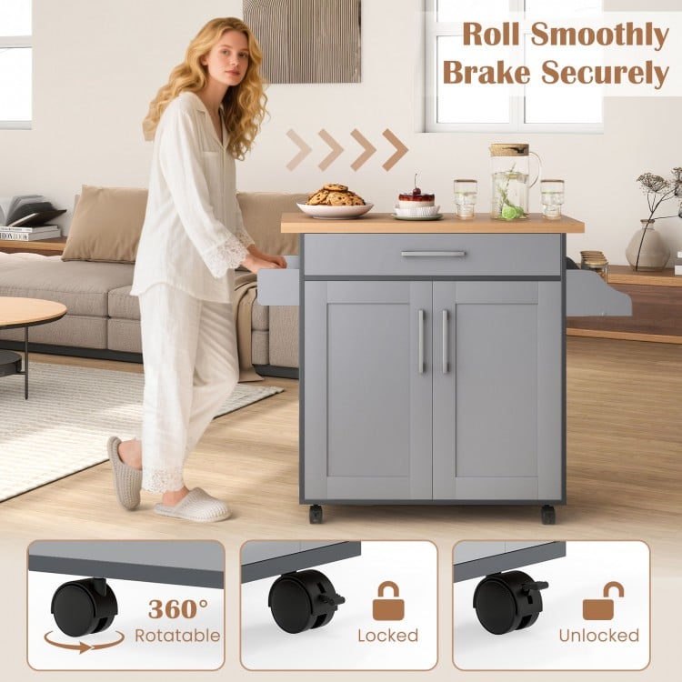 Rolling Kitchen Island Cart with Towel and Spice Rack-Gray