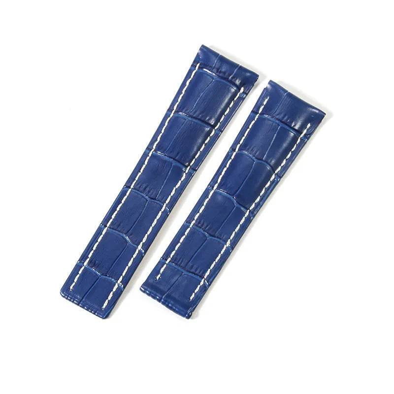 22mm 24mm Black Brown Blue Bamboo Grain Cowhide Watch Strap 