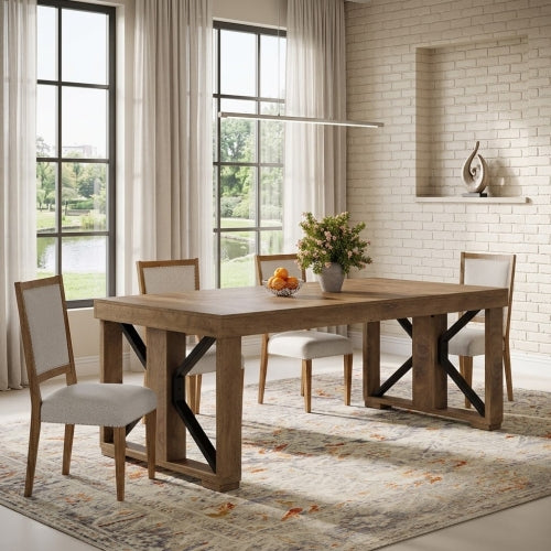 70.8" Dining Table, Rectangular Kitchen Dinner Table for 6–8 People, Farmhouse Wood Finish Brown
