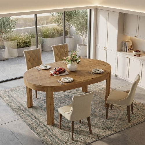Dining Table 55" Oval Solid Wood Kitchen Dinner Table for 4-6 People with Thick Support Legs and Natural Wood Finish Brown