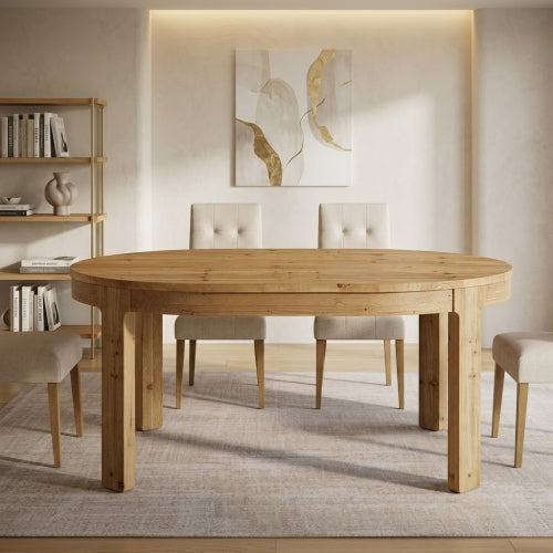 Dining Table 55" Oval Solid Wood Kitchen Dinner Table for 4-6 People with Thick Support Legs and Natural Wood Finish Brown