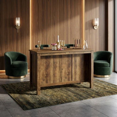 Bar Table 59" Counter Height Pub Table with 3-Tier Storage Shelves for Home Bar Kitchen Dining Room Rustic Brown