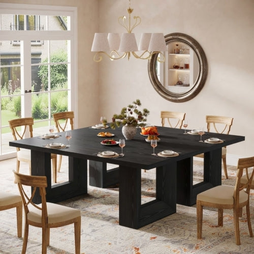 Dining Table 63" Rectangular Farmhouse Kitchen Table for 6-8 People with Geometric Legs Modern MDF Construction Black Finish for Dining Room
