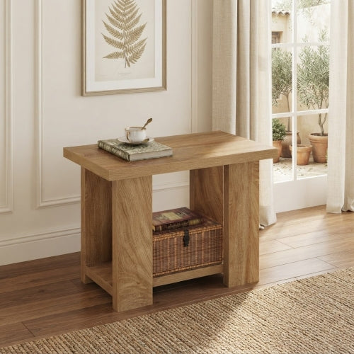 End Table 2-Tier Farmhouse Side Table with Storage Shelves 27.56" Wooden Nightstand for Small Spaces Living Room Bedroom Light Brown