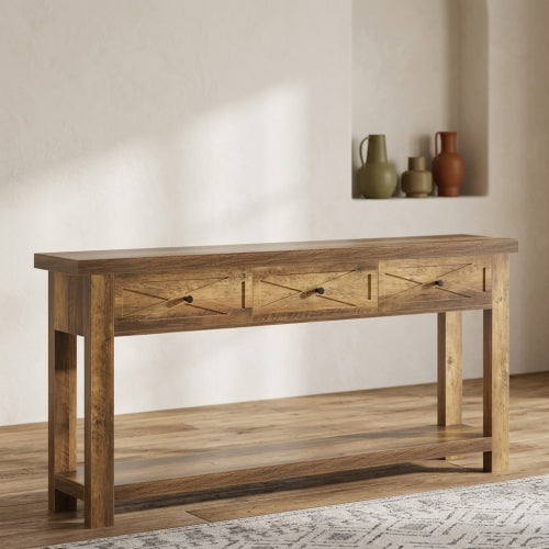 70.9" Farmhouse Console Table with 3 Drawers, Narrow Entryway Sofa Table with Storage Shelf Rustic Brown