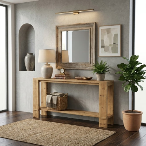 70.9" Solid Wood Console Table, 2-Tier Farmhouse Entryway Sofa Table for Hallway Natural Fir Wood