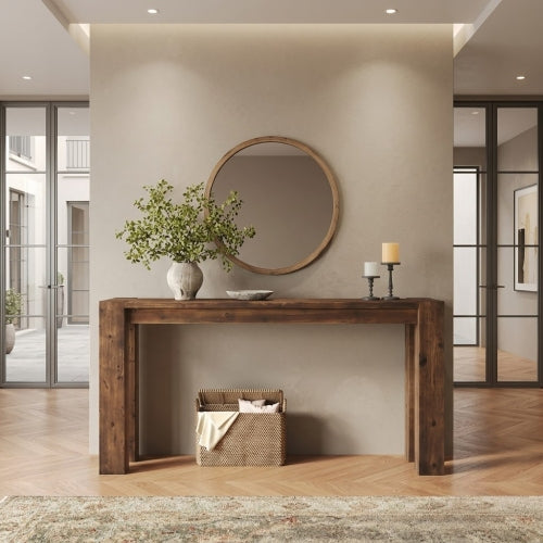 70.9" Solid Wood Console Table, Farmhouse Long Sofa Table for Entryway Hallway Rustic Brown