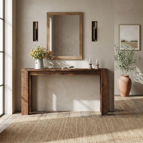70.9" Solid Wood Console Table, Farmhouse Long Sofa Table for Entryway Hallway Rustic Brown