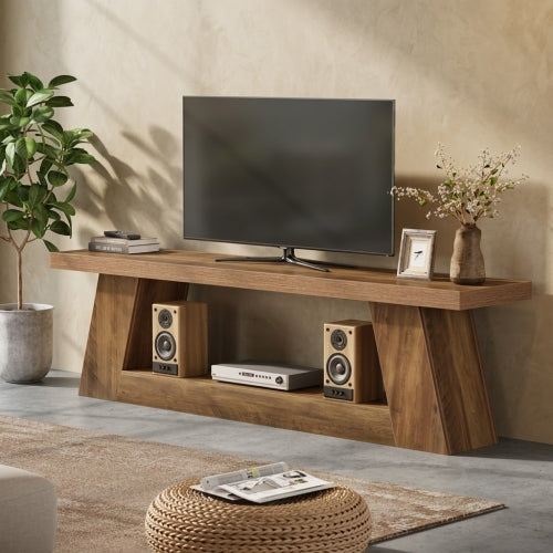 63" Farmhouse TV Stand for Up to 75" TVs, Media Console Table with 2-Tier Storage Shelves Rustic Brown