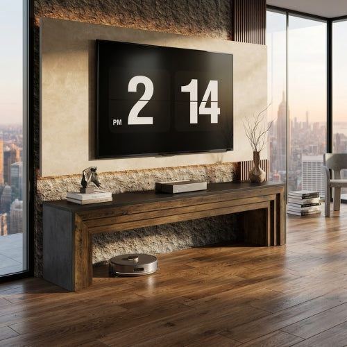 70.9" TV Stand for Up to 75" TVs, Wooden Entertainment Center Console with Open Storage Space Rustic Brown