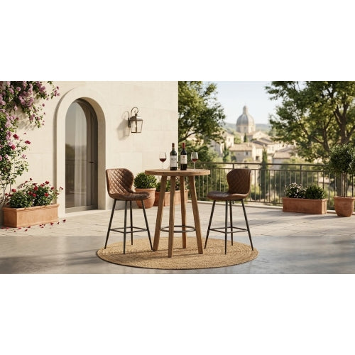 31.5" Round Bar Table with Footrest, Farmhouse Bistro Pub Table with Fence-Style Base & Rustic Brown Wood Finish
