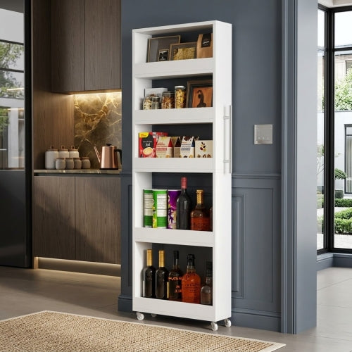 Storage Cart 63" Slim 5-Tier Tall Narrow Mobile Shelf Organizer White