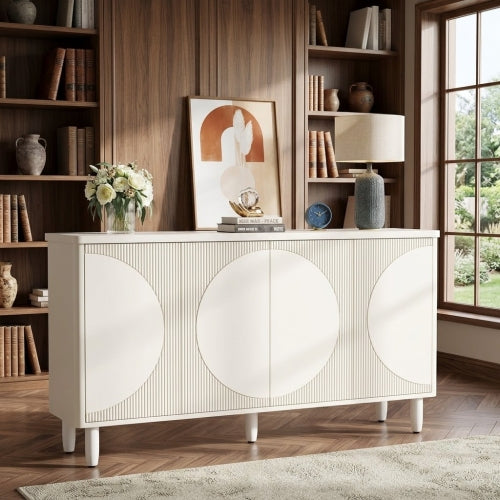 Sideboard Buffet 59.4" White Credenza Storage Cabinet with Doors 4-Tier Shelves Modern Contemporary Design for Dining Room Storage