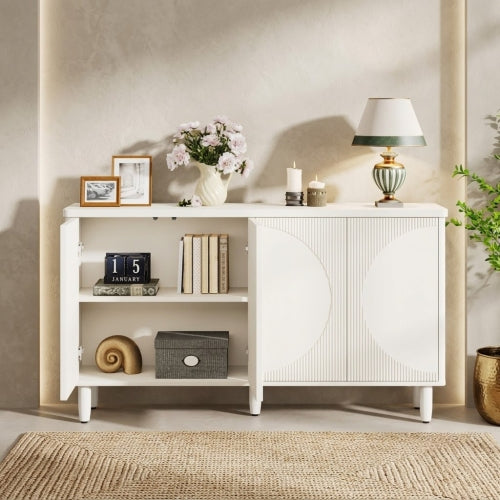 Sideboard Buffet 59.4" White Credenza Storage Cabinet with Doors 4-Tier Shelves Modern Contemporary Design for Dining Room Storage