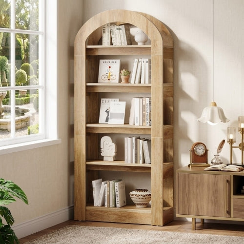 5-Tier Bookshelf 70.87" Bookcase Display Shelf Arch-Shape Teak