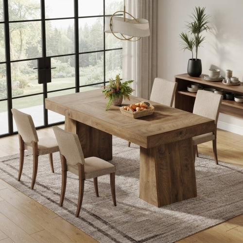 Dining Table 55" Rectangular Kitchen Table for 4-6 People with Sturdy Legs and Thick Tabletop Light Brown