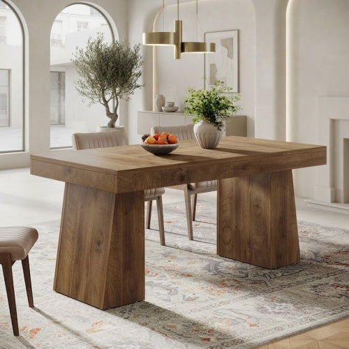 Dining Table 55" Rectangular Kitchen Table for 4-6 People with Sturdy Legs and Thick Tabletop Light Brown