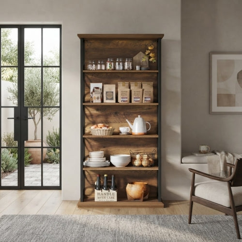 Bookshelf 71" Industrial 6-Tier Bookcase with Open Storage Shelves and Metal Frame Rustic Brown & Black